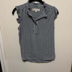 LOFT Petites Striped Ruffle Neck Sleeveless Blouse, Size XSP